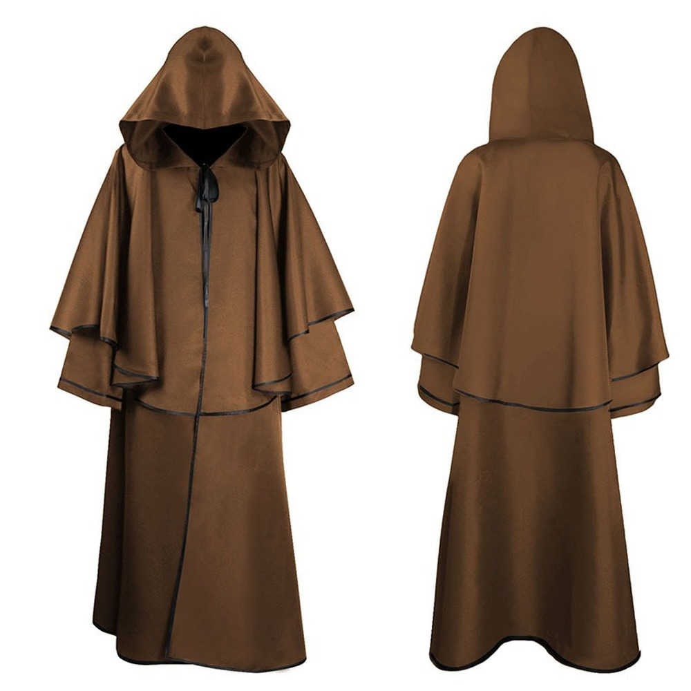 Men Medieval Friar Hooded Robe Monk Renaissance Halloween Costume