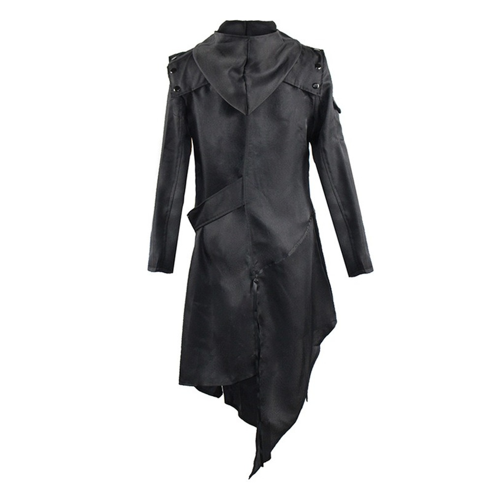 Mens Steampunk Trench Coat Gothic Long Cosplay Black Jacket Halloween Costume