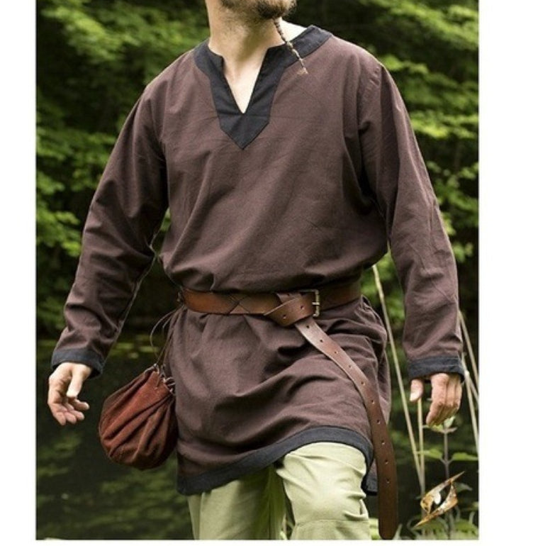 Mens Long Sleeve Shirt Medieval Renaissance Knight Tunic Viking Warrior Top Halloween Costume