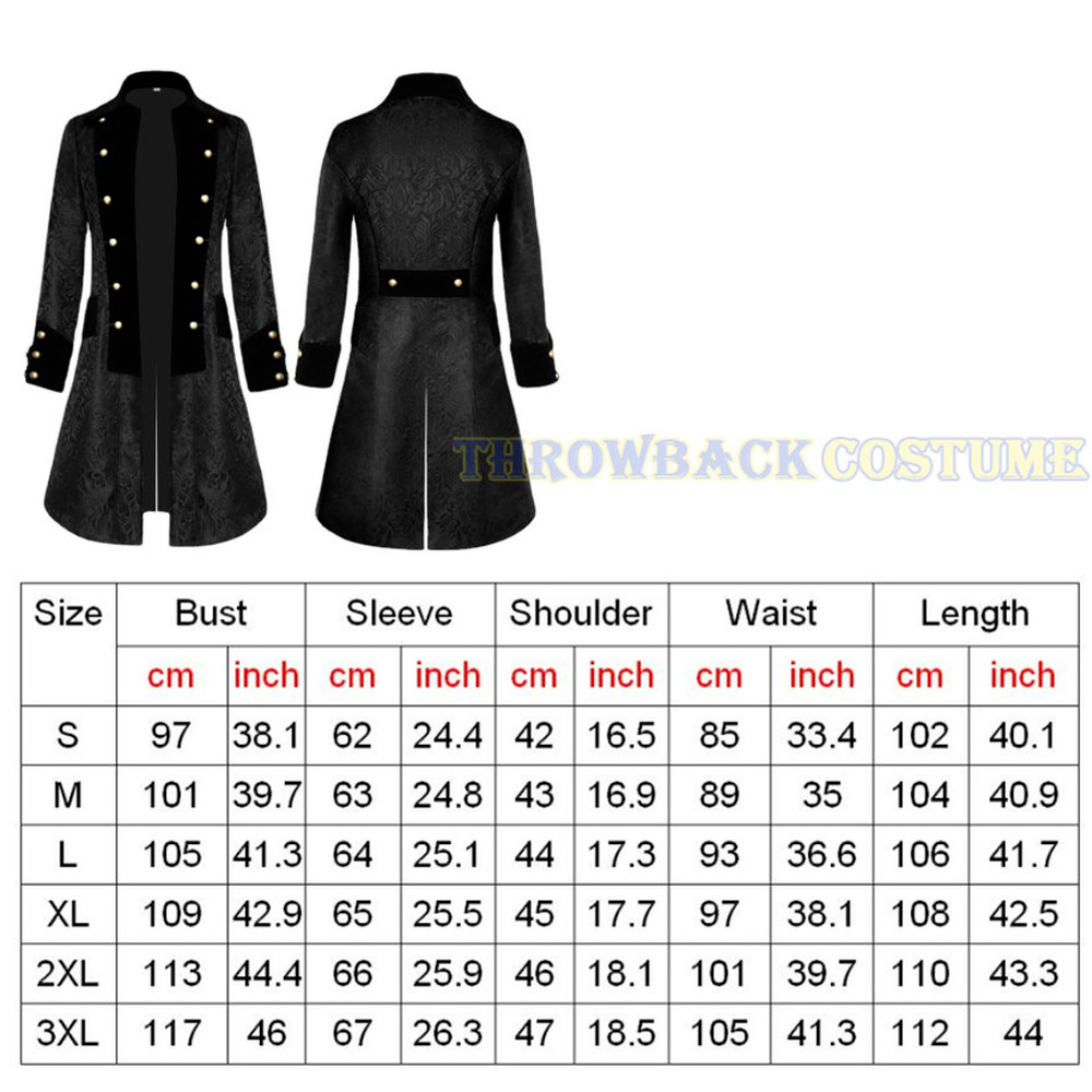 Men's Steampunk Vintage Medieval Tailcoat Jacket Retro Gothic Victorian Frock Coat Uniform Halloween Cosplay Costume