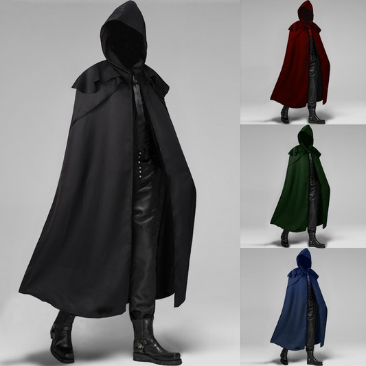 Men Long Hooded Cloak Wizard Witch Medieval Knight Cape Gothic Halloween Costume