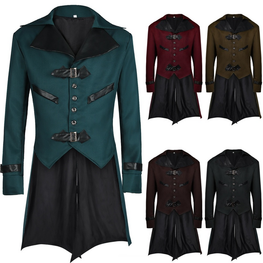 Men Gothic Victorian Tailcoat Steampunk Vintage Coat Jacket Halloween Cosplay Costume