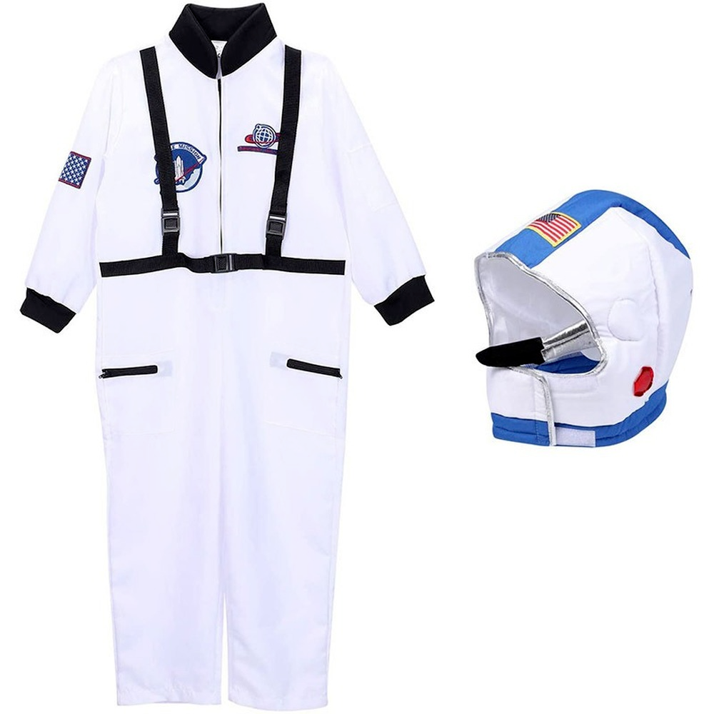 Boys Girls Astronaut Costume NASA Orange White Space Suit Halloween Fancy Dress