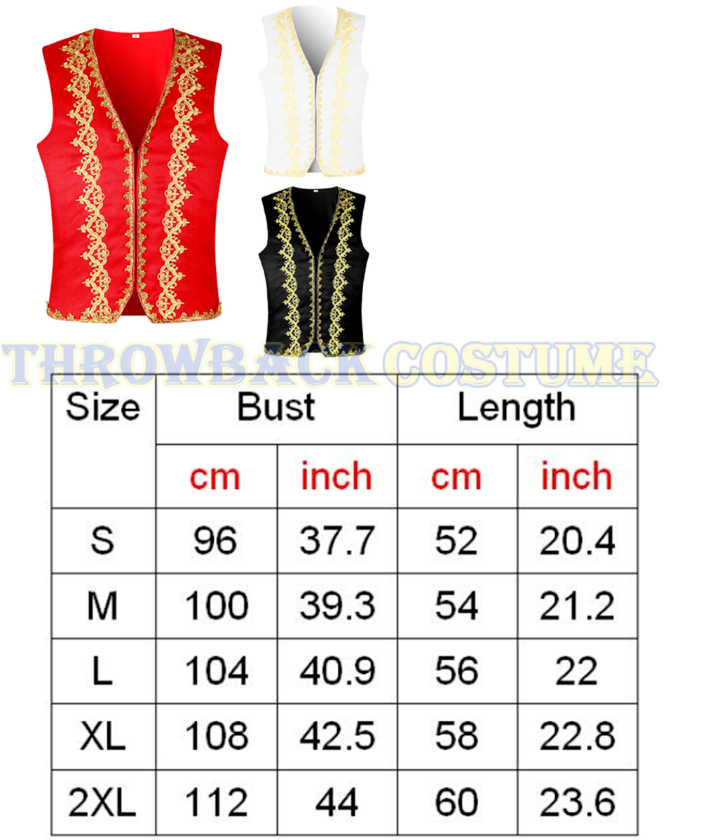 Men Medieval Vest Waistcoat Gothic Steampunk Victorian Prince Halloween Costume