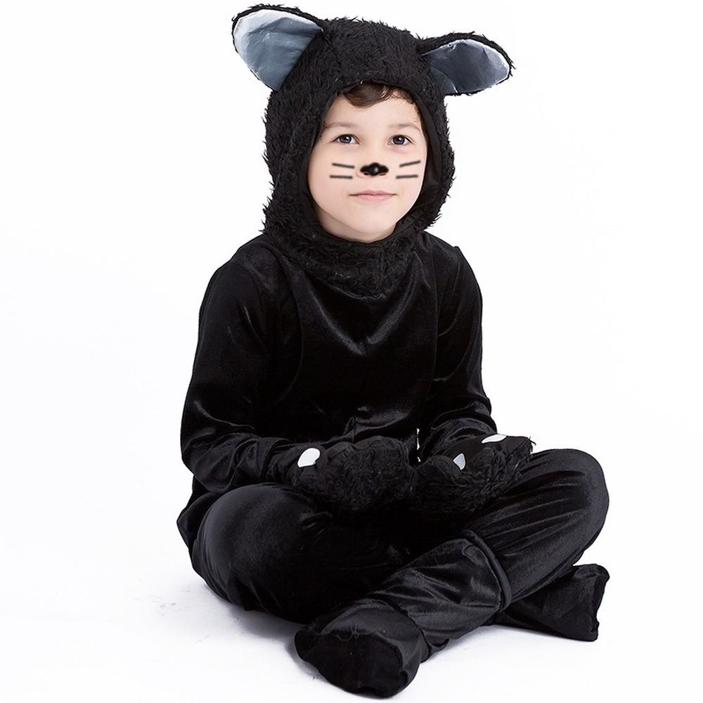 Kids Black Cat Costume Animal Zoo Party Boys Girls Jumpsuit Halloween Cosplay