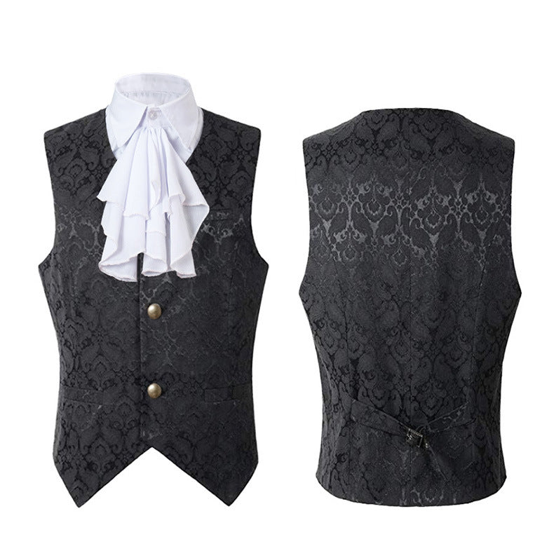 Men Retro Medieval Renaissance Vest with White faux Collar Waistcoat Gothic Steampunk Victorian Costume