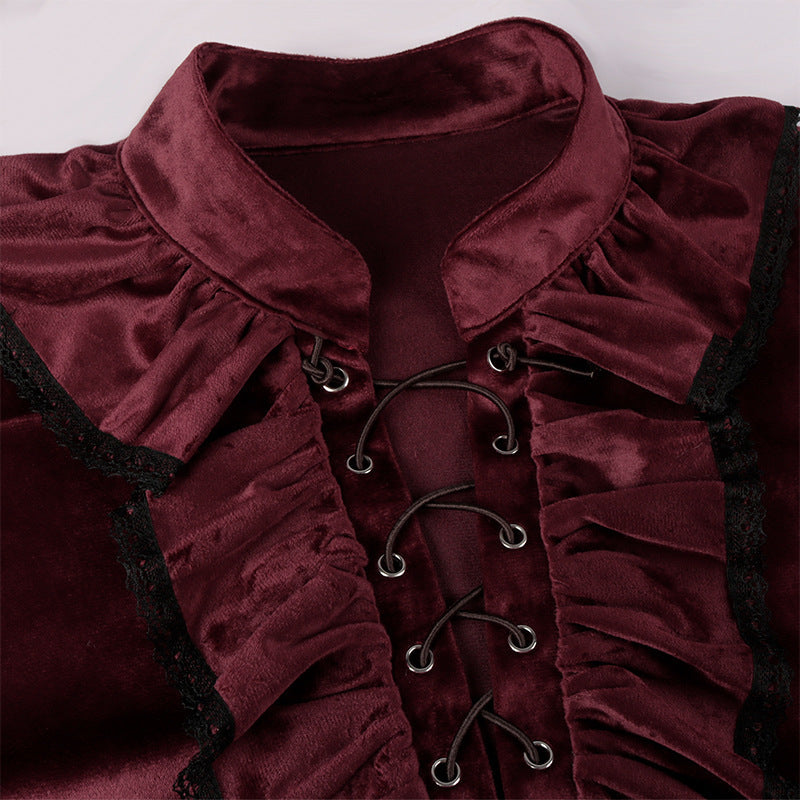 Men's Ruffled Velvet Shirt - Vintage Medieval Steam Punk Victorian Attire